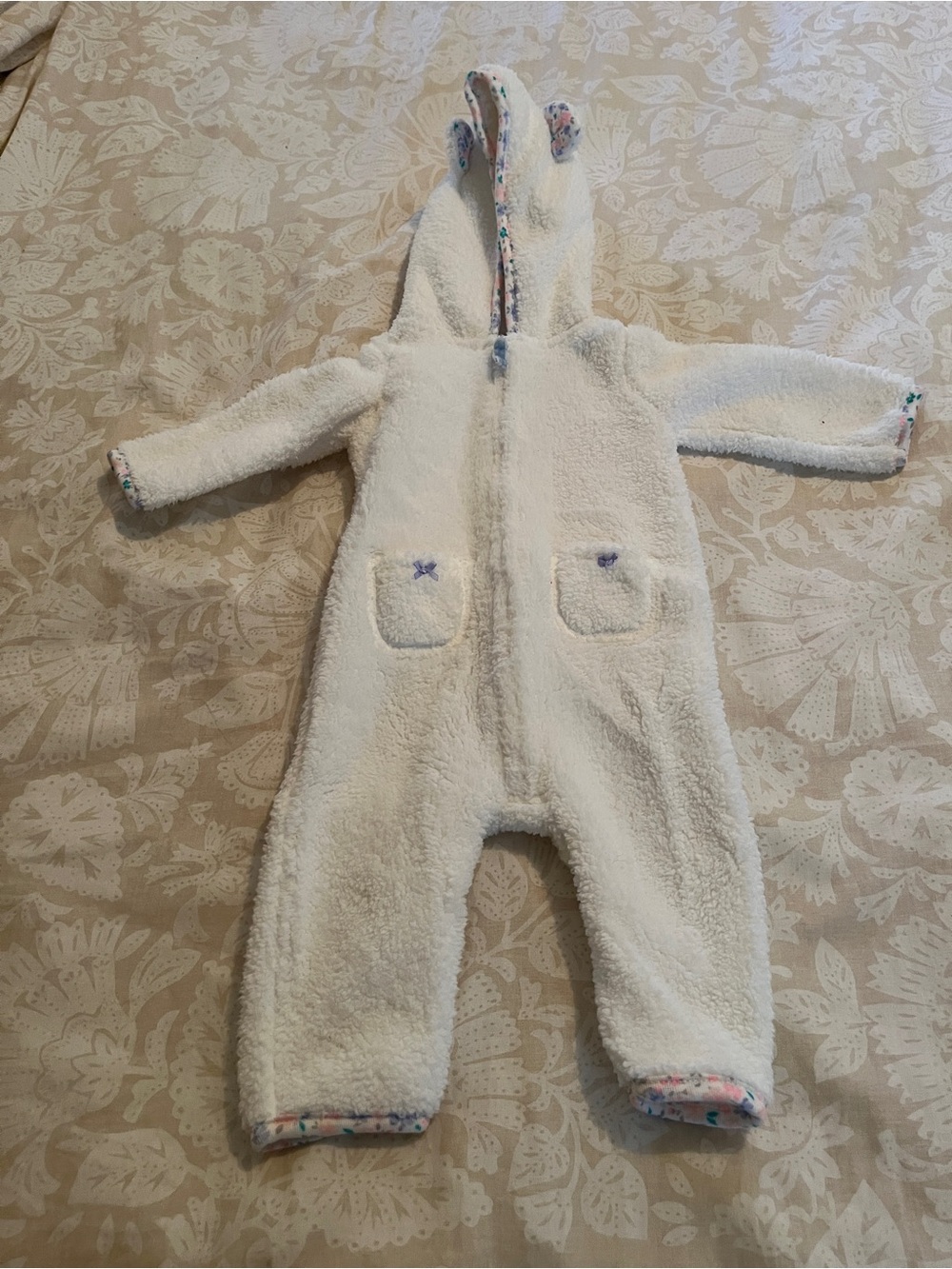 Carter's Cream Plush Hooded One-Piece